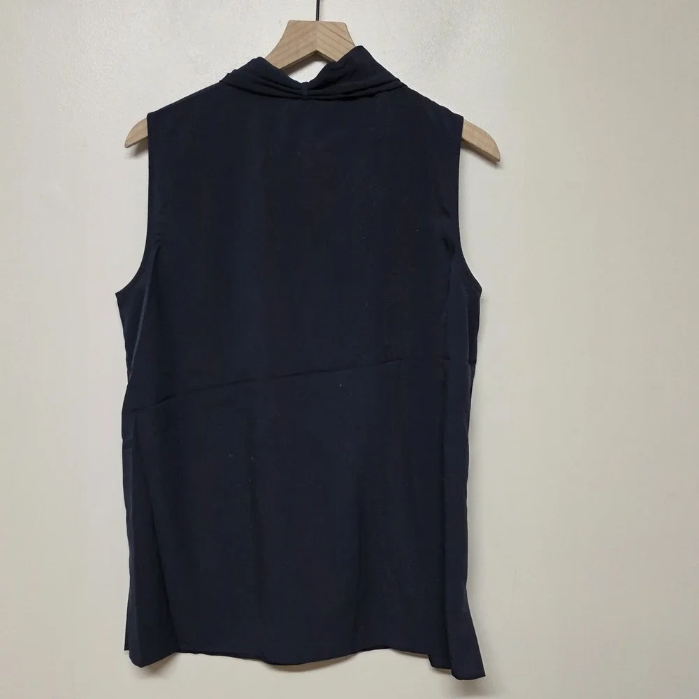 Tory Burch Sleeveless Bow Blouse Top Navy Blue Women's Size 12 NWT‎ Tie-Neck